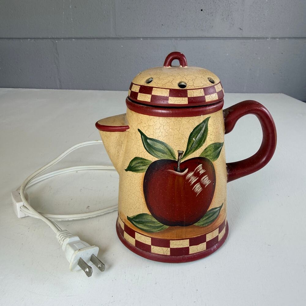 Vintage Apple Plaid Ceramic Electric Wax Warmer, Country Farmhouse Scented Tart